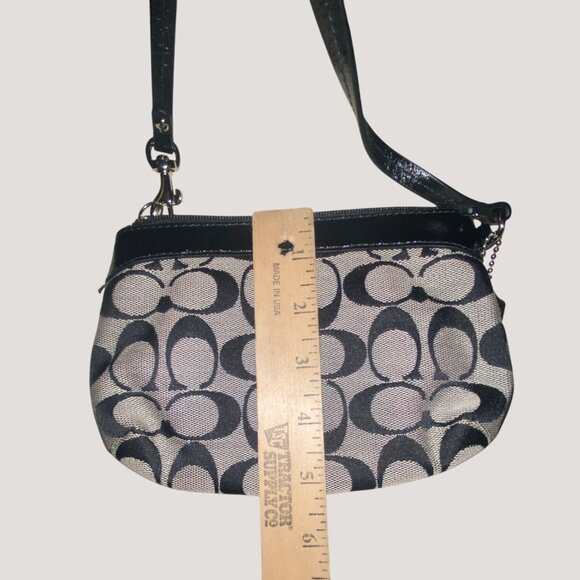 Coach Signature Black Gray Wristlet Wallet Compact Light Blue Interior - Picture 3 of 7